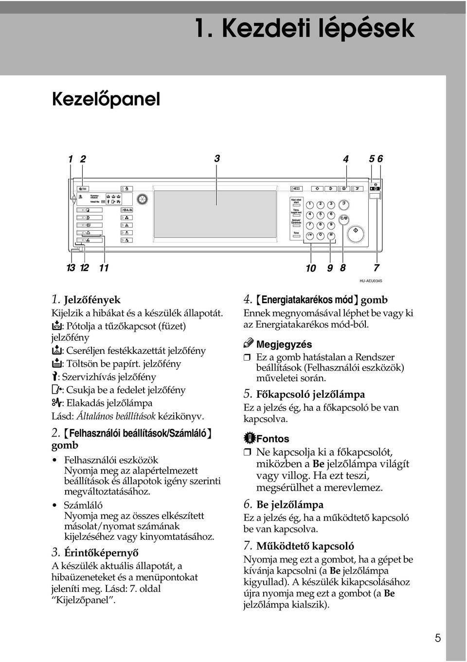 jelzõfény L: Szervizhívás jelzõfény M: Csukja be a fedelet jelzõfény x: Elakadás jelzõlámpa Lásd: Általános beállítások kézikönyv. 2.