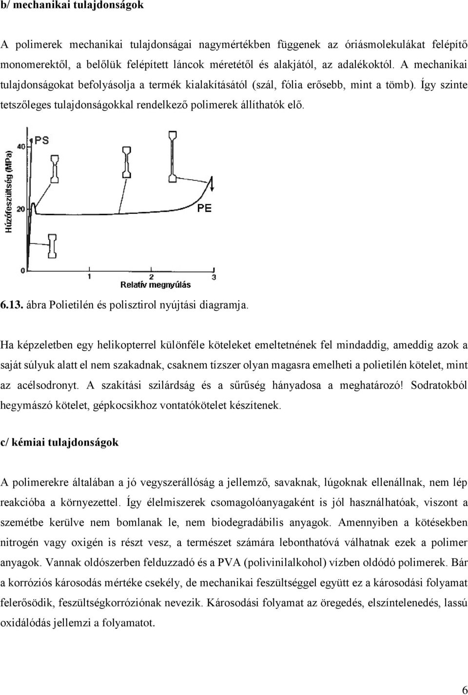 ábra Polietilén és polisztirol nyújtási diagramja.