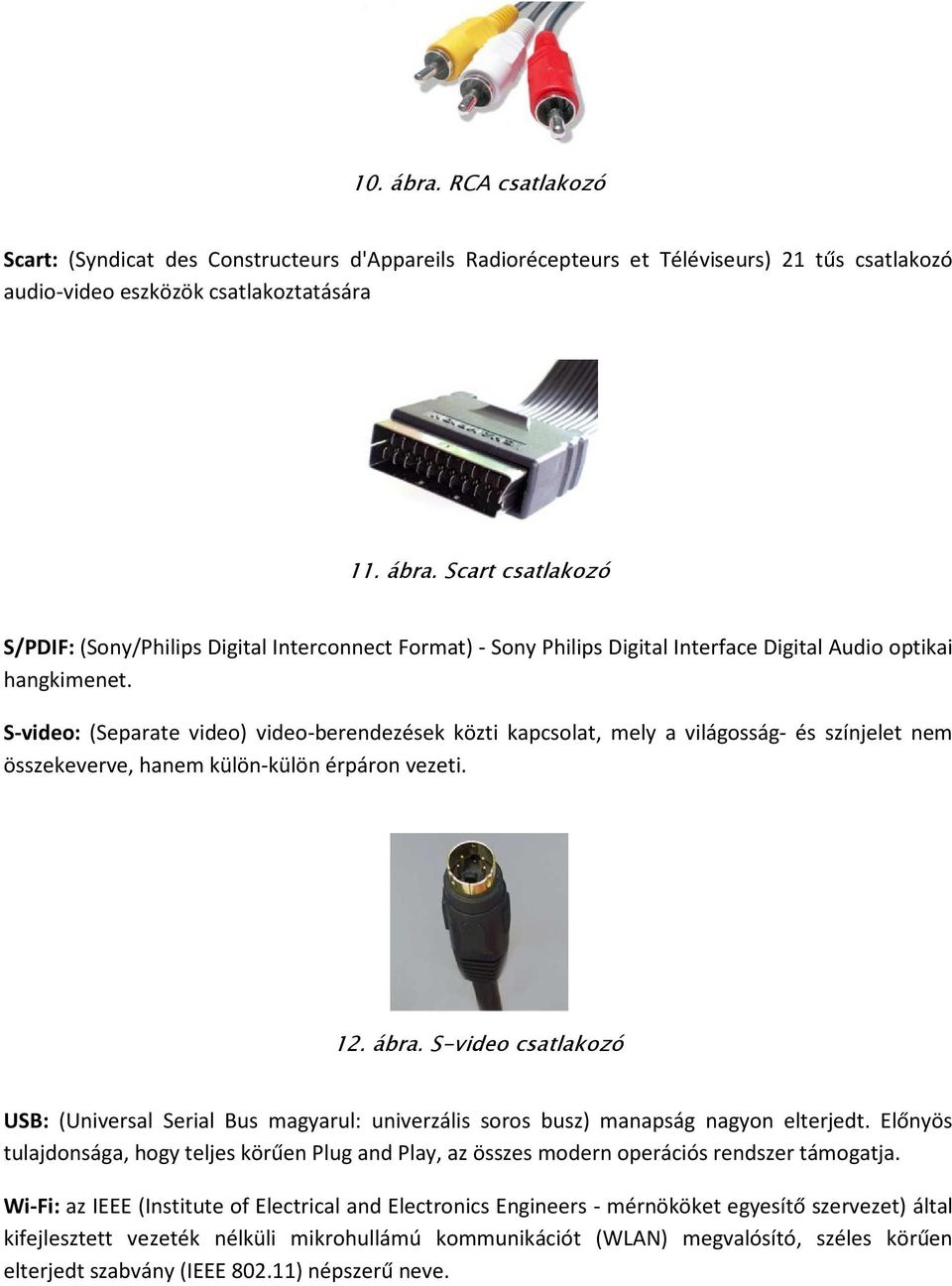 S-video csatlakozó USB: (Universal Serial Bus magyarul: univerzális soros busz) manapság nagyon elterjedt.