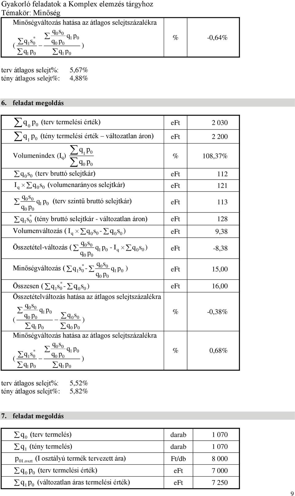 változatlan áron eft 28 Volumenváltozás ( s eft 9,38 s Összetételváltozás ( I s eft 8,38 * Minőségváltozás ( s s eft 5, * Összesen ( s s eft 6, Összetételváltozás hatása az átlagos selejtszázalékra s