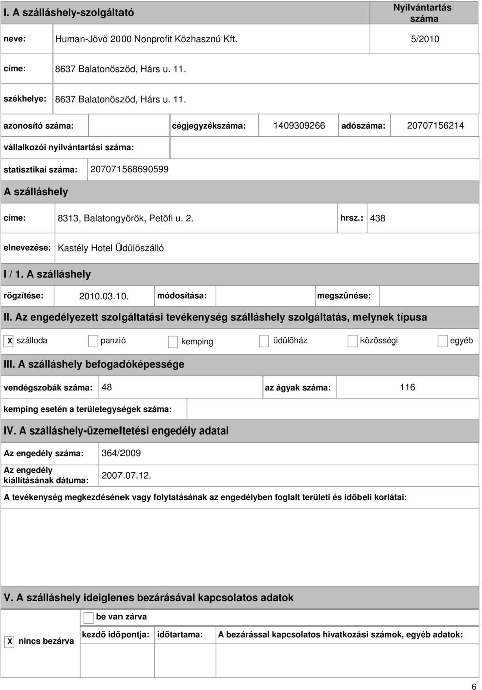 cégjegyzék: 1409309266 adó: 20707156214 vállalkozói nyilvántartási : statisztikai : 207071568690599 címe: 8313, Balatongyörök, Petõfi u.