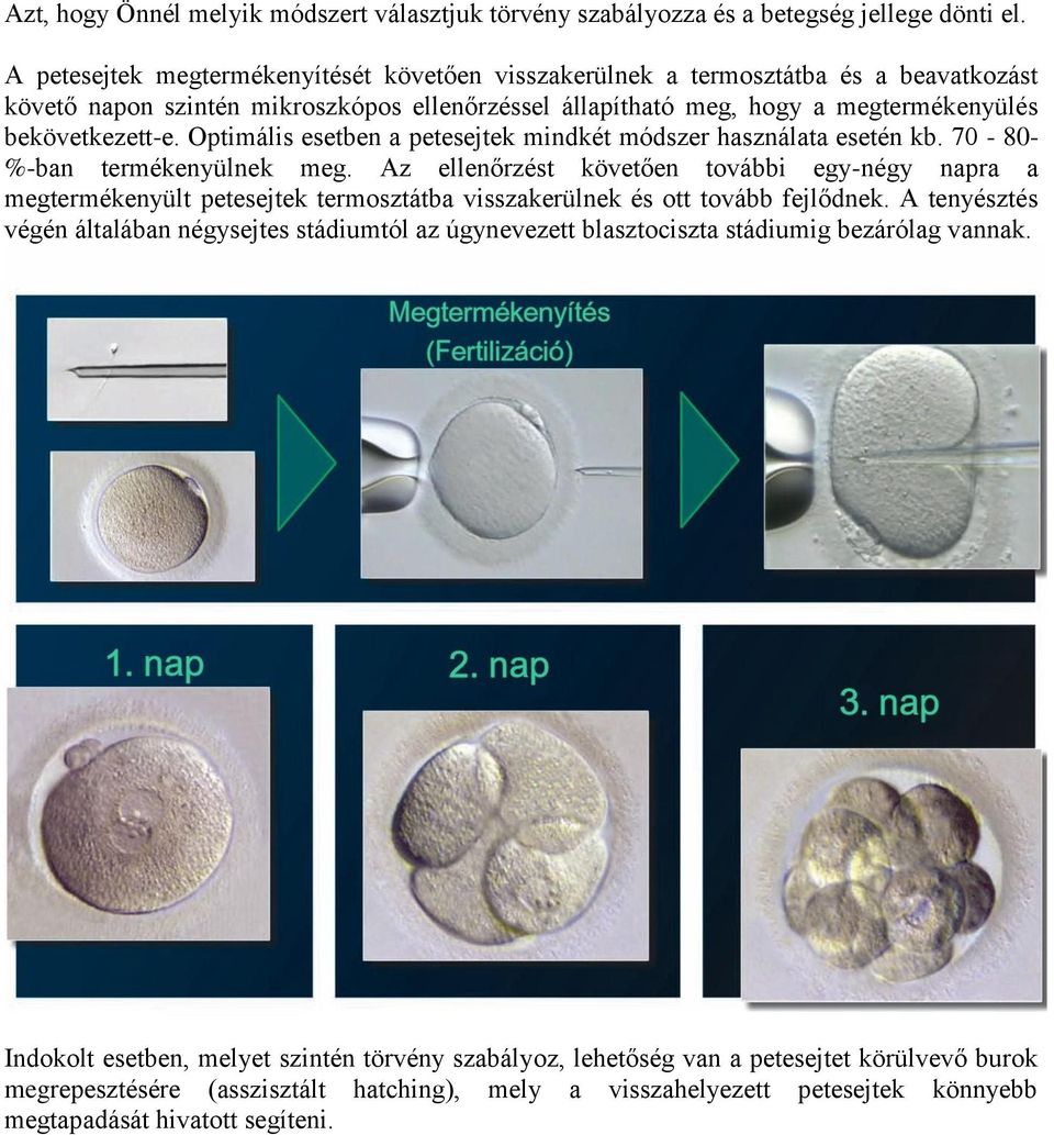 Optimális esetben a petesejtek mindkét módszer használata esetén kb. 70-80- %-ban termékenyülnek meg.