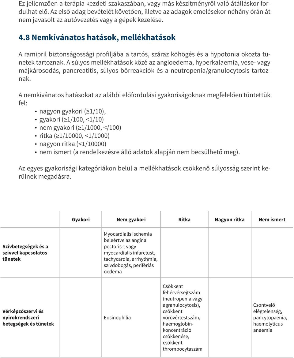 8 Nemkívánatos hatások, mellékhatások A ramipril biztonságossági profiljába a tartós, száraz köhögés és a hypotonia okozta tünetek tartoznak.