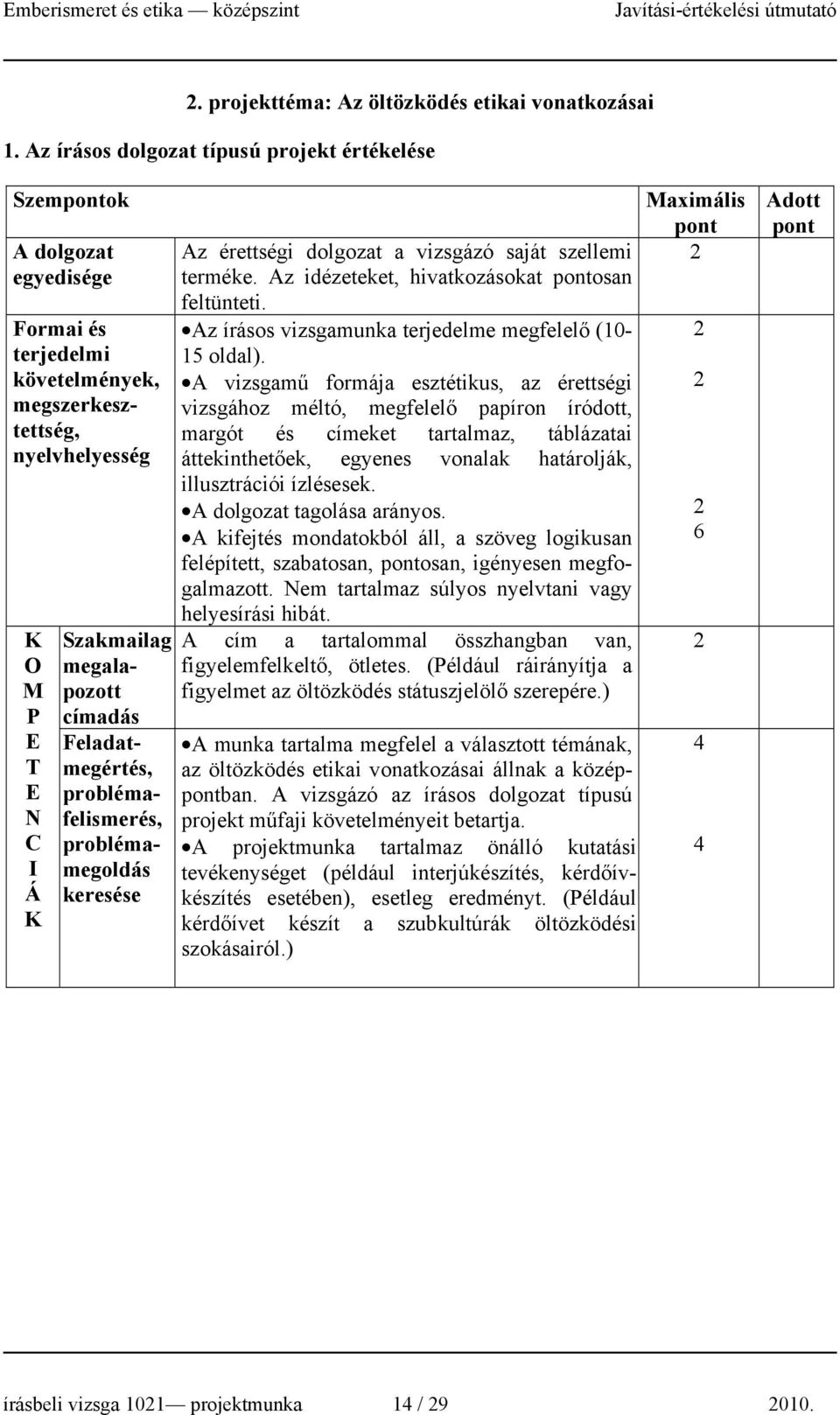 problémafelismerés, problémamegoldás keresése Az érettségi dolgozat a vizsgázó saját szellemi terméke. Az idézeteket, hivatkozásokat osan feltünteti.