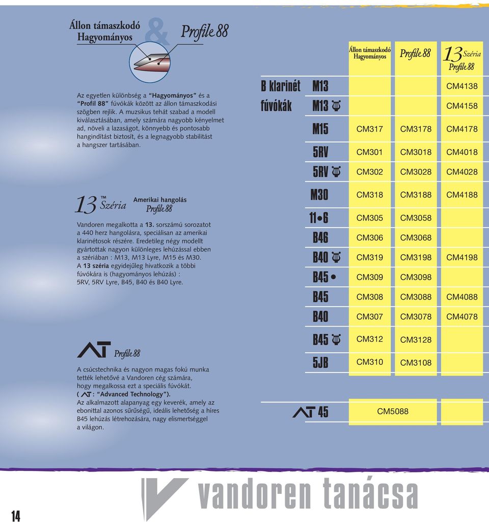 tartásában. Széria Amerikai hangolás Vandoren megalkotta a 13. sorszámú sorozatot a 440 herz hangolásra, speciálisan az amerikai klarinétosok részére.