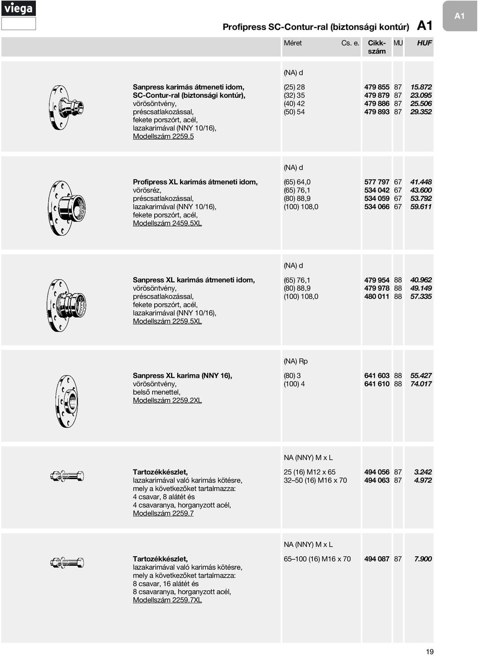 352 (NA) Profipress XL karimás átmeneti iom, préscsatlakozással, lazakarimával (NNY 10/16), fekete porszórt, acél, Moellszám 2459.