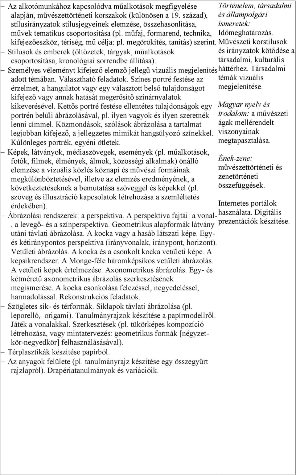 megörökítés, tanítás) szerint. Stílusok és emberek (öltözetek, tárgyak, műalkotások csoportosítása, kronológiai sorrendbe állítása).