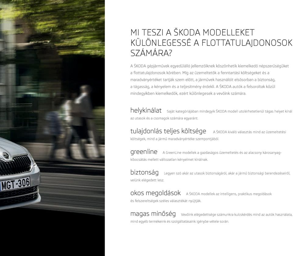 A ŠKODA autók a felsoroltak közül mindegyikben kiemelkedők, ezért különlegesek a vevőink számára.