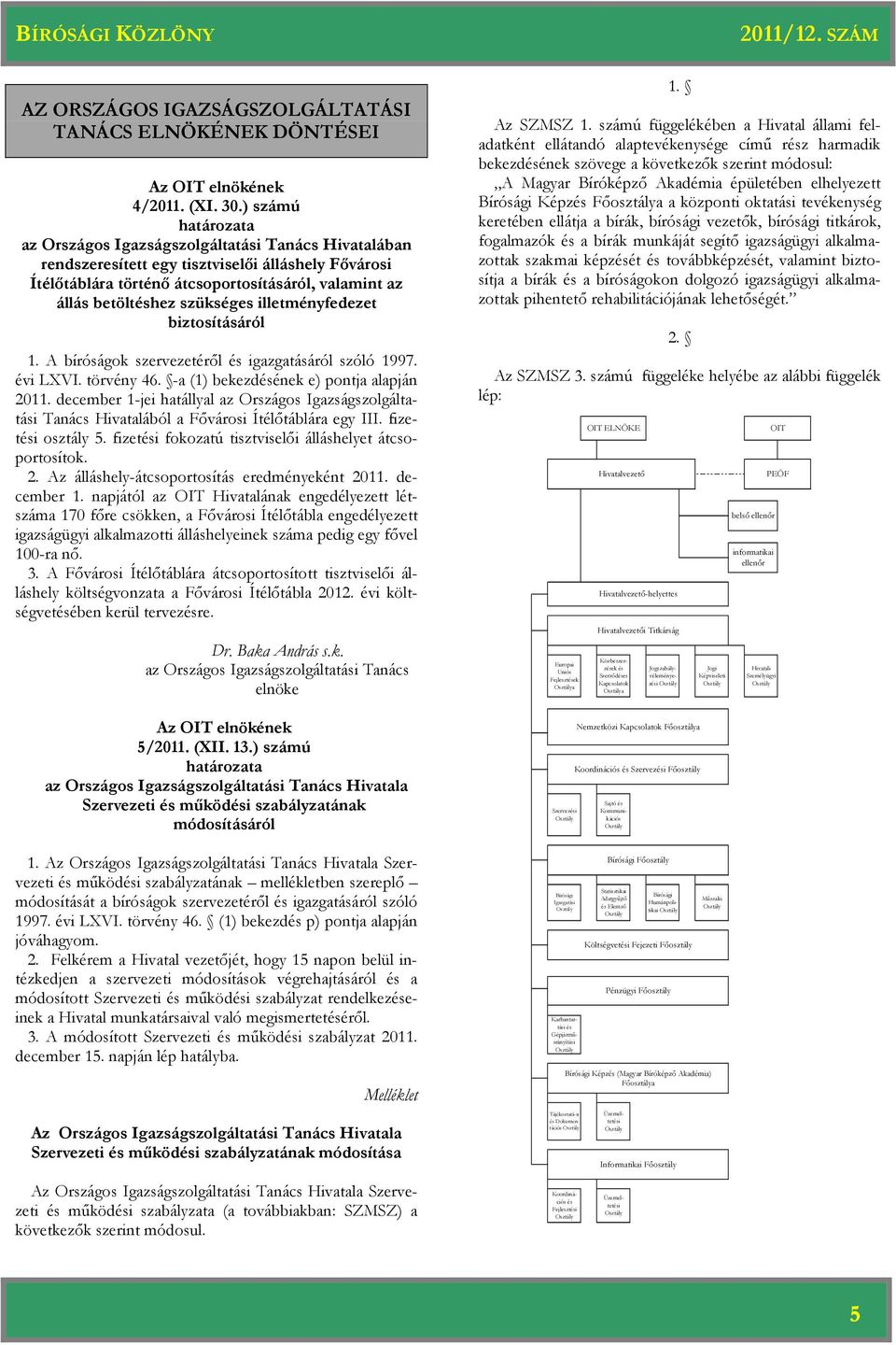 A bíróságok szervezetéről és igazgatásáról szóló 1997. évi LXVI. törvény 46. -a (1) bekezdésének e) pontja alapján 2011.