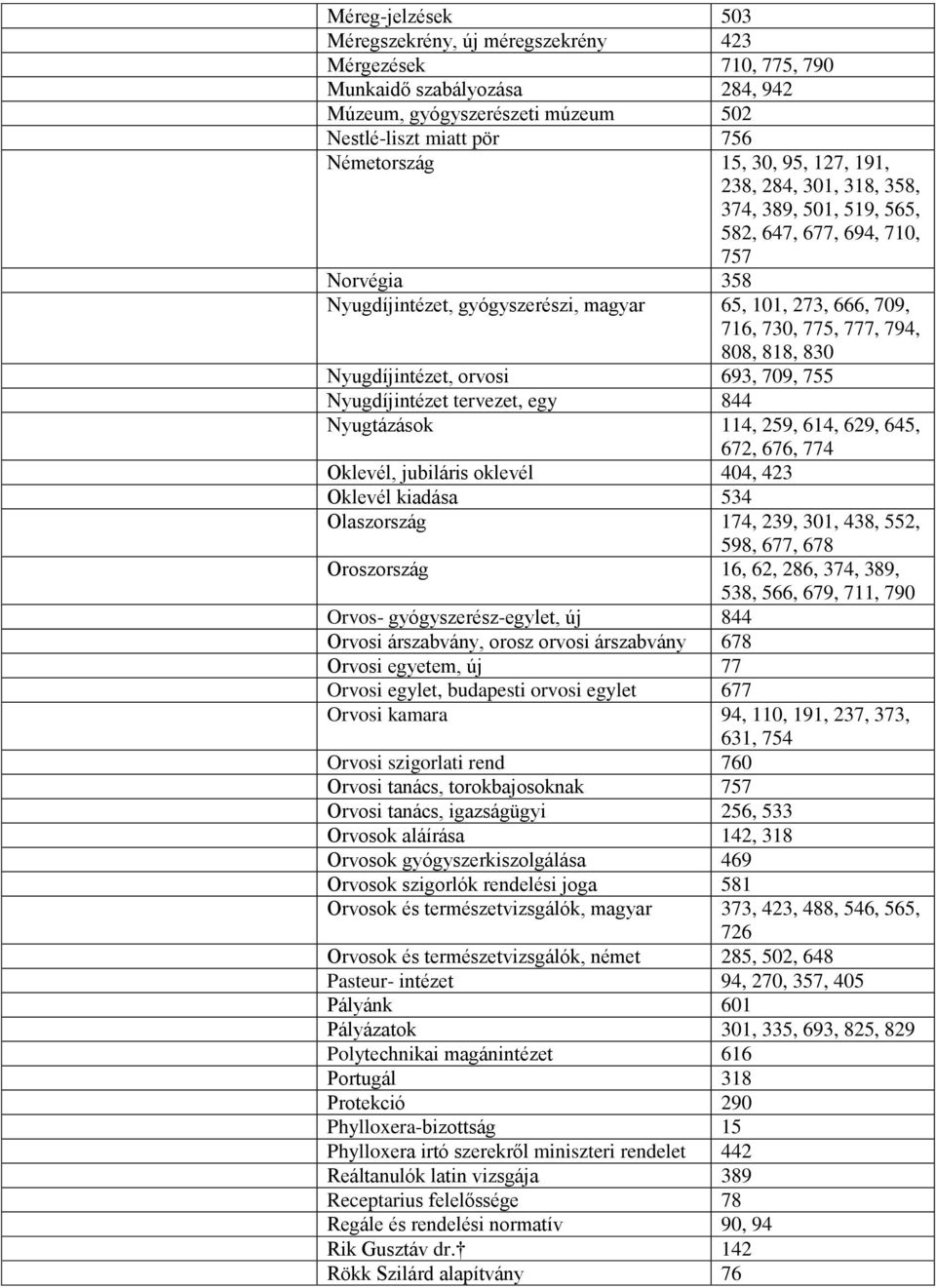 830 Nyugdíjintézet, orvosi 693, 709, 755 Nyugdíjintézet tervezet, egy 844 Nyugtázások 114, 259, 614, 629, 645, 672, 676, 774 Oklevél, jubiláris oklevél 404, 423 Oklevél kiadása 534 Olaszország 174,