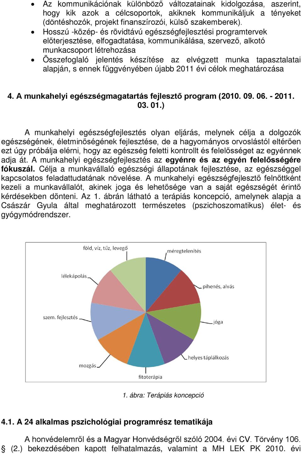 munka tapasztalatai alapján, s ennek függvényében újabb 2011 évi célok meghatározása 4. A munkahelyi egészségmagatartás fejlesztő program (2010. 09. 06. - 2011. 03. 01.