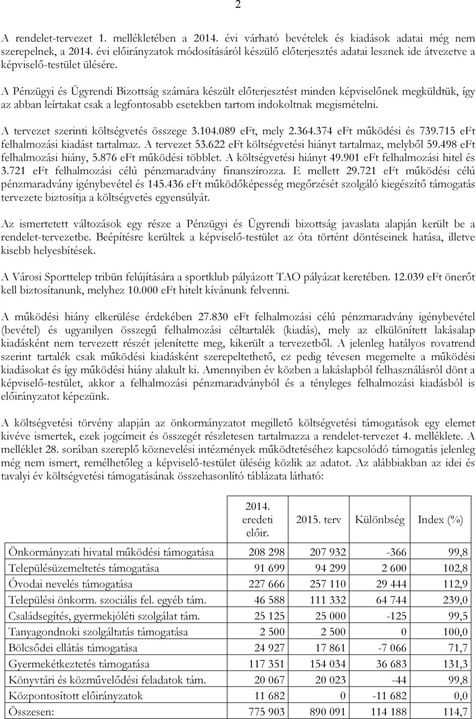 A Pénzügyi és Ügyrendi Bizottság számára készült elıterjesztést minden képviselınek megküldtük, így az abban leírtakat csak a legfontosabb esetekben tartom indokoltnak megismételni.