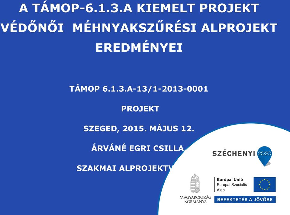 ALPROJEKT EREDMÉNYEI TÁMOP 6.1.3.