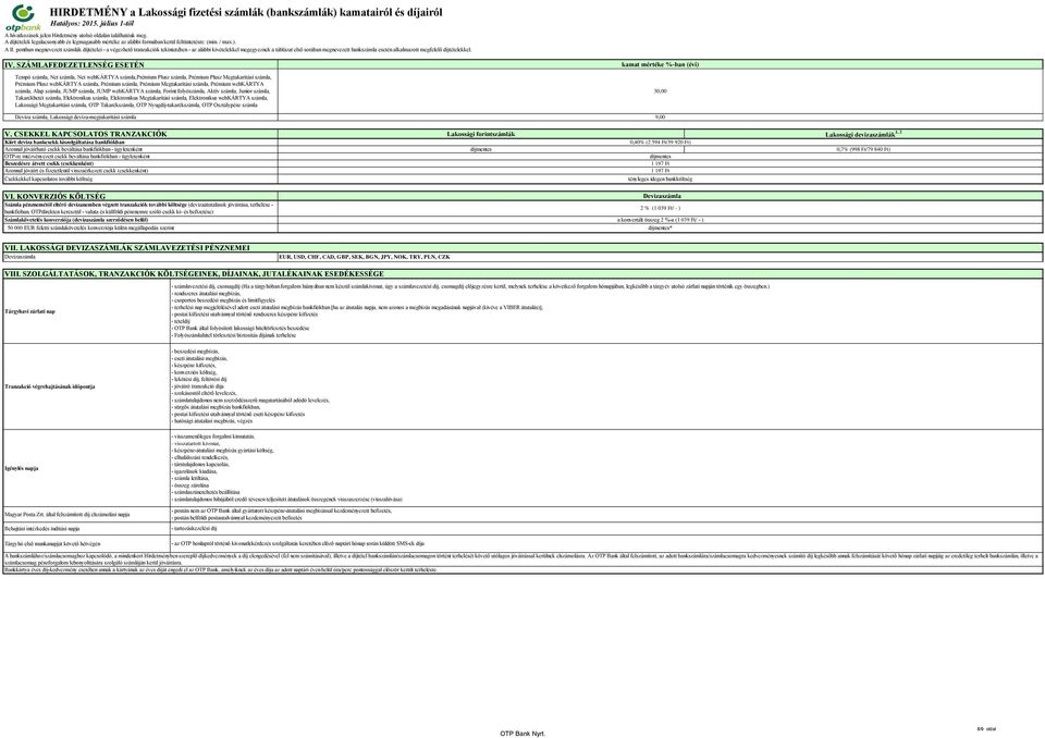 SZÁMLAFEDEZETLENSÉG ESETÉN kamat mértéke %-ban (évi) Tempó számla, Net számla, Net webkártya számla,prémium Plusz számla, Prémium Plusz Megtakarítási számla, Prémium Plusz webkártya számla, Prémium