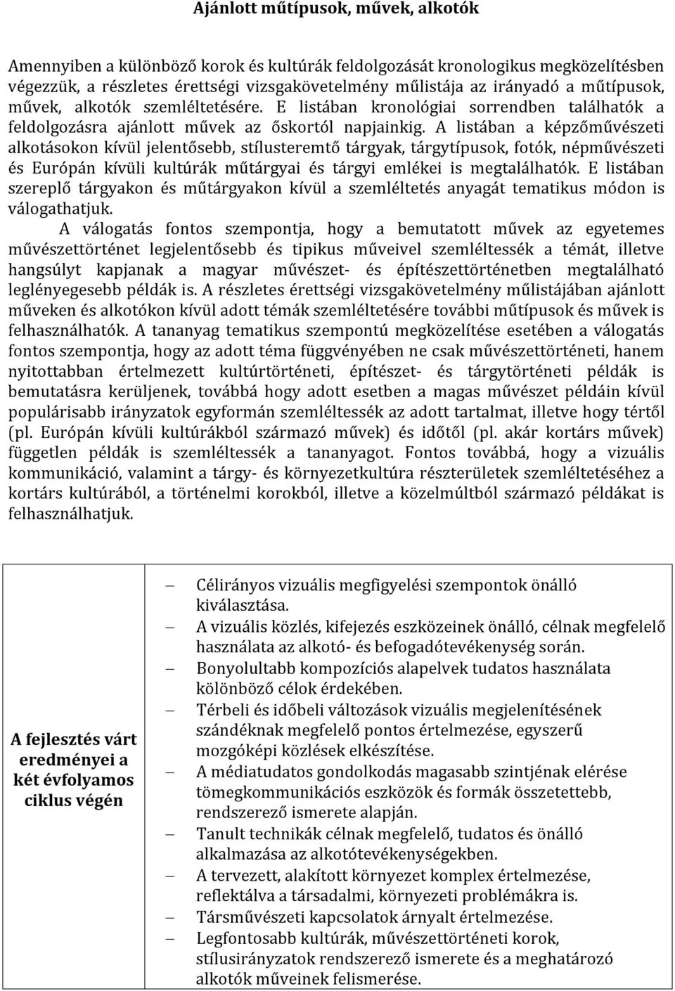 A listában a képzőművészeti alkotásokon kívül jelentősebb, stílusteremtő tárgyak, tárgytípusok, fotók, népművészeti és Európán kívüli kultúrák műtárgyai és tárgyi emlékei is megtalálhatók.