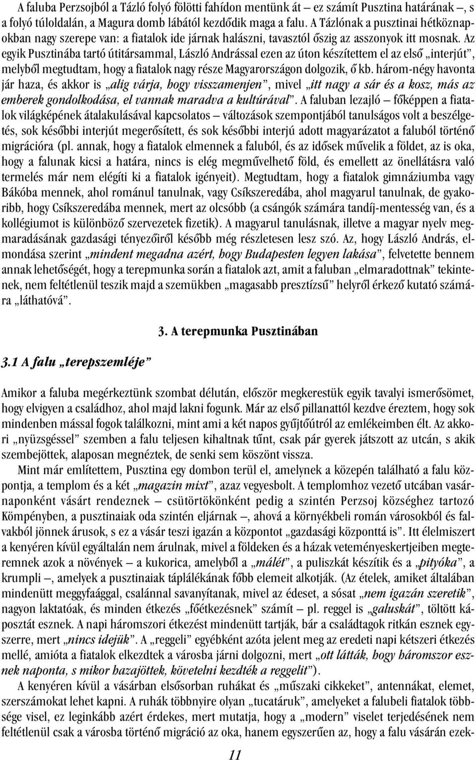 Az egyik Pusztinába tartó útitársammal, László Andrással ezen az úton készítettem el az elsõ interjút, melybõl megtudtam, hogy a fiatalok nagy része Magyarországon dolgozik, õ kb.