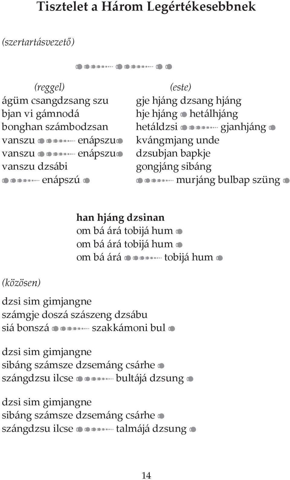 (közösen) han hjáng dzsinan om bá árá tobijá hum m om bá árá tobijá hum m om bá árá M tobijá hum m dzsi sim gimjangne számgje doszá szászeng dzsábu siá bonszá M szakkámoni