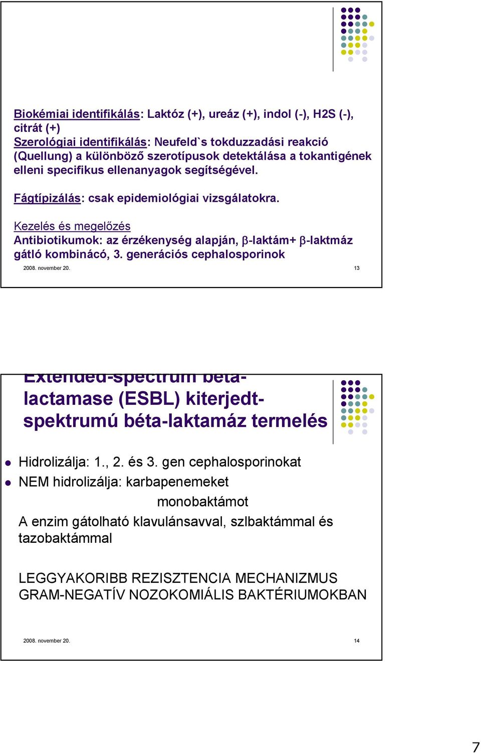 Kezelés és megelızés Antibiotikumok: az érzékenység alapján,β-laktám+ β-laktmáz gátló kombinácó, 3. generációs cephalosporinok 2008. november 20.