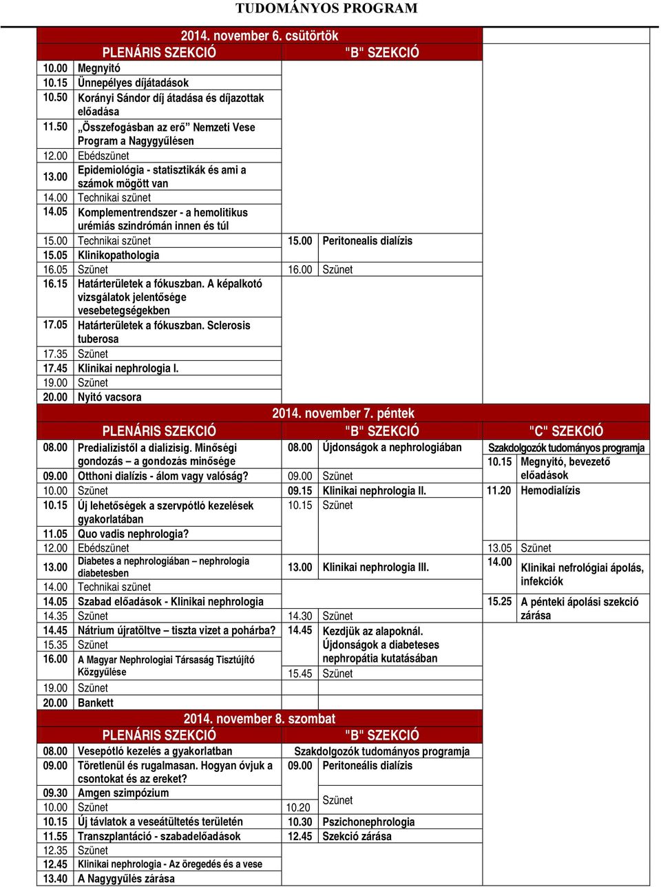 05 Komplementrendszer - a hemolitikus urémiás szindrómán innen és túl 15.00 Technikai szünet 15.00 Peritonealis dialízis 15.05 Klinikopathologia 16.05 Szünet 16.00 Szünet 16.