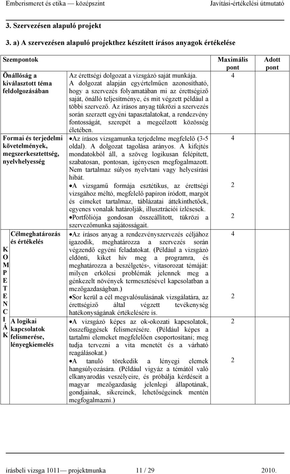 élmeghatározás és értékelés A logikai kapcsolatok felismerése, lényegkiemelés Az érettségi dolgozat a vizsgázó saját munkája.