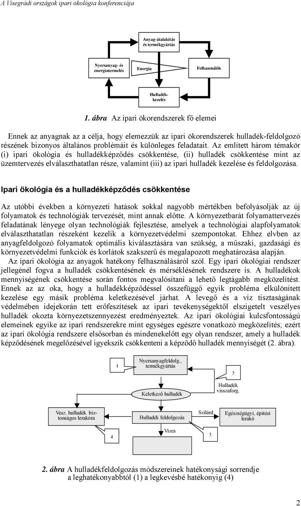 Az említett három témakör (i) ipari ökológia és hulladékképződés csökkentése, (ii) hulladék csökkentése mint az üzemtervezés elválaszthatatlan része, valamint (iii) az ipari hulladék kezelése és