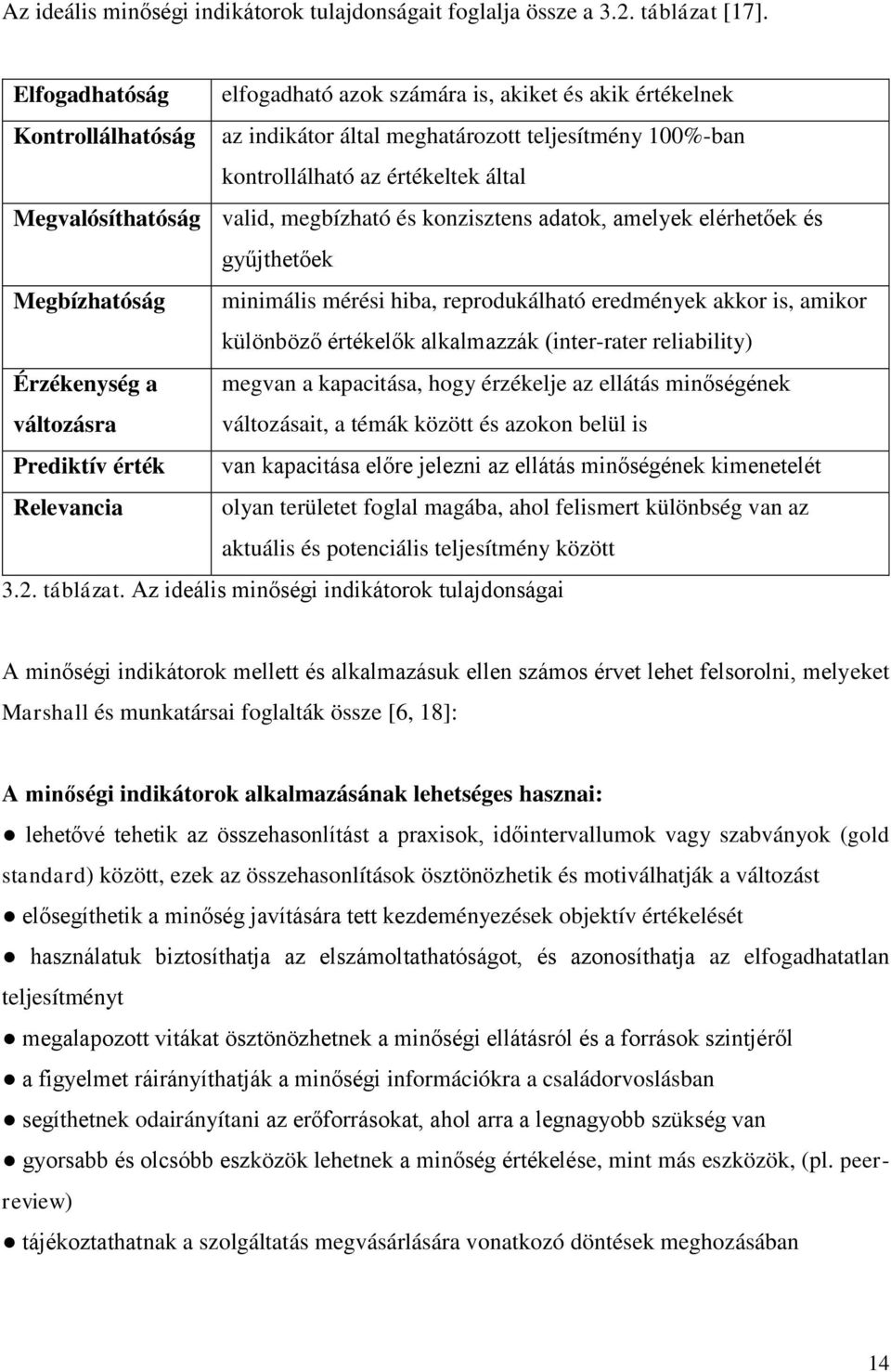 valid, megbízható és konzisztens adatok, amelyek elérhetőek és gyűjthetőek Megbízhatóság minimális mérési hiba, reprodukálható eredmények akkor is, amikor különböző értékelők alkalmazzák (inter-rater