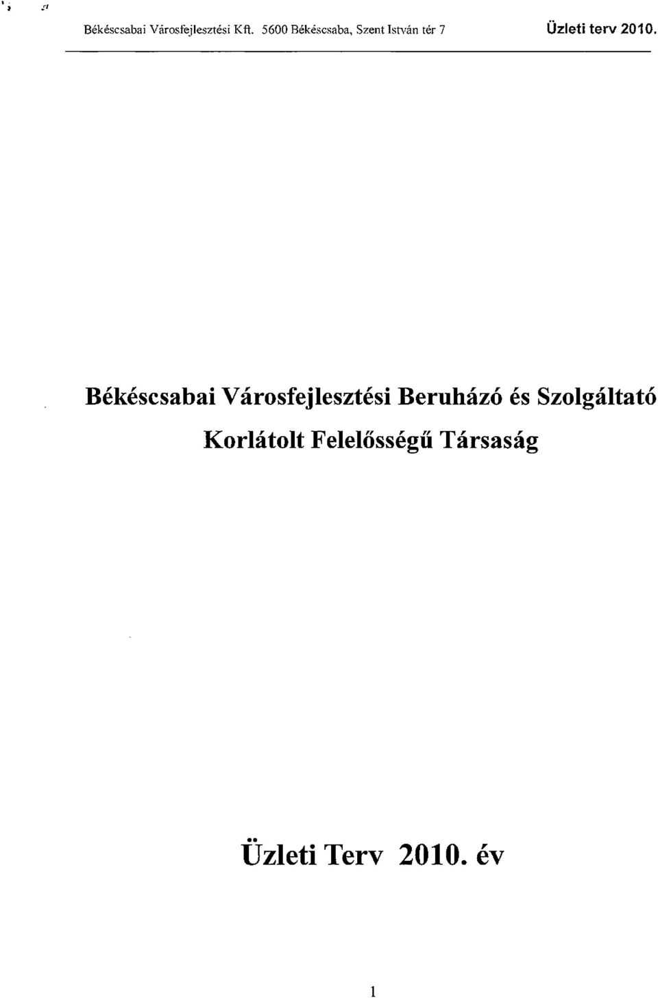 2010. Békéscsabai Városfejlesztési Beruházó és