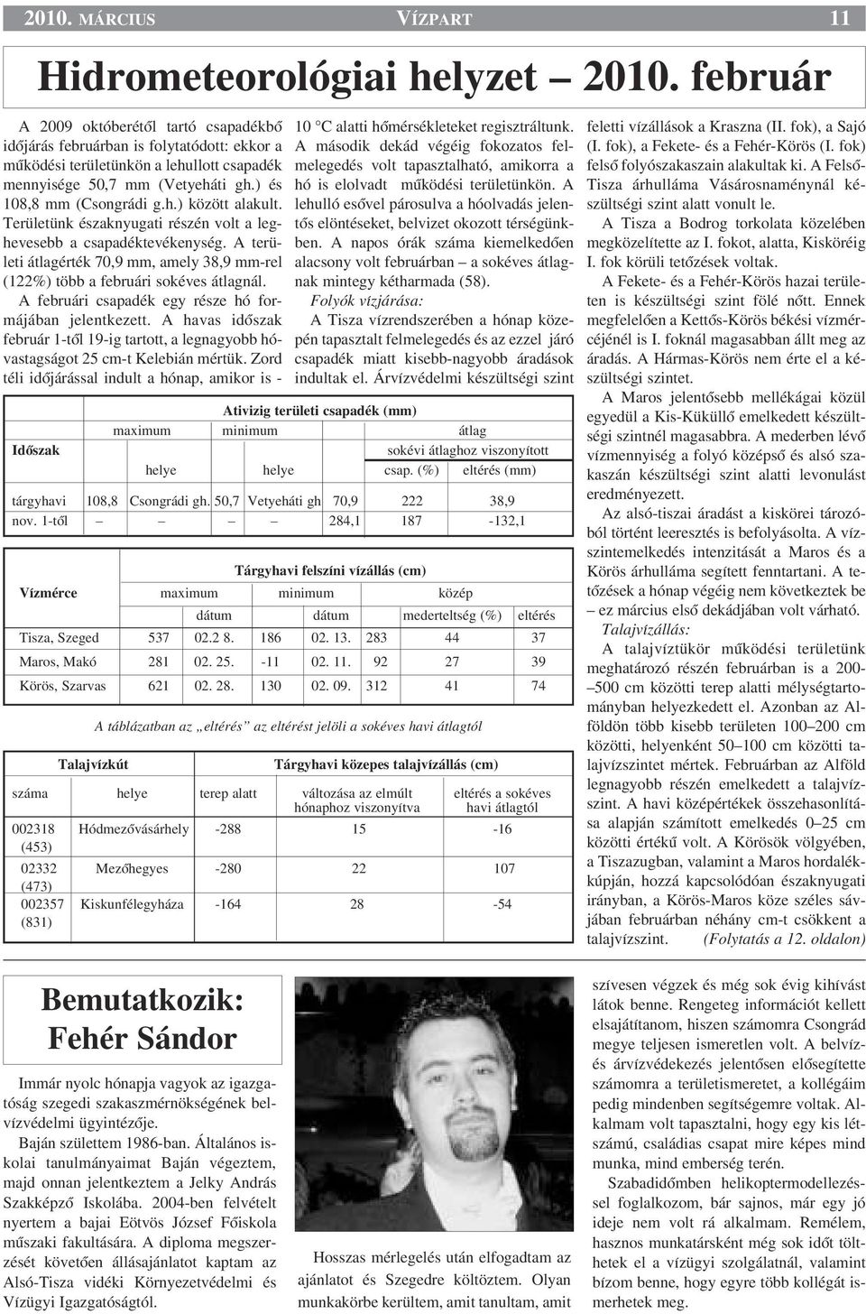 Területünk északnyugati részén volt a leghevesebb a csapadéktevékenység. A területi átlagérték 70,9 mm, amely 38,9 mm-rel (122%) több a februári sokéves átlagnál.