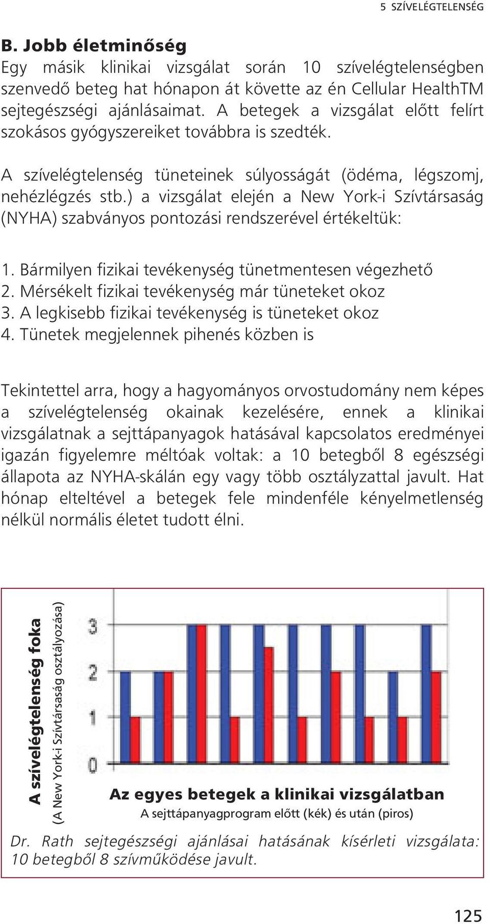 ) a vizsgálat elején a New York-i Szívtársaság (NYHA) szabványos pontozási rendszerével értékeltük: 1. Bármilyen fizikai tevékenység tünetmentesen végezhető 2.