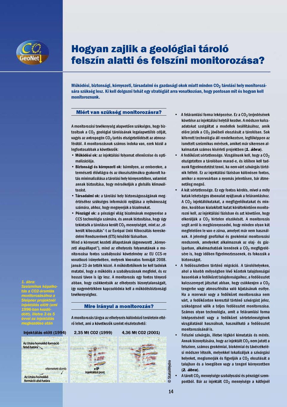 ábra: Szeizmikus képalkotás a CO2-áramlás monitorozásához a Sleipner projektnél injektálás előtt (ami 1996-ban kezdődött), illetve 3 és 5 évvel az injektálás megkezdése után Miért van szükség