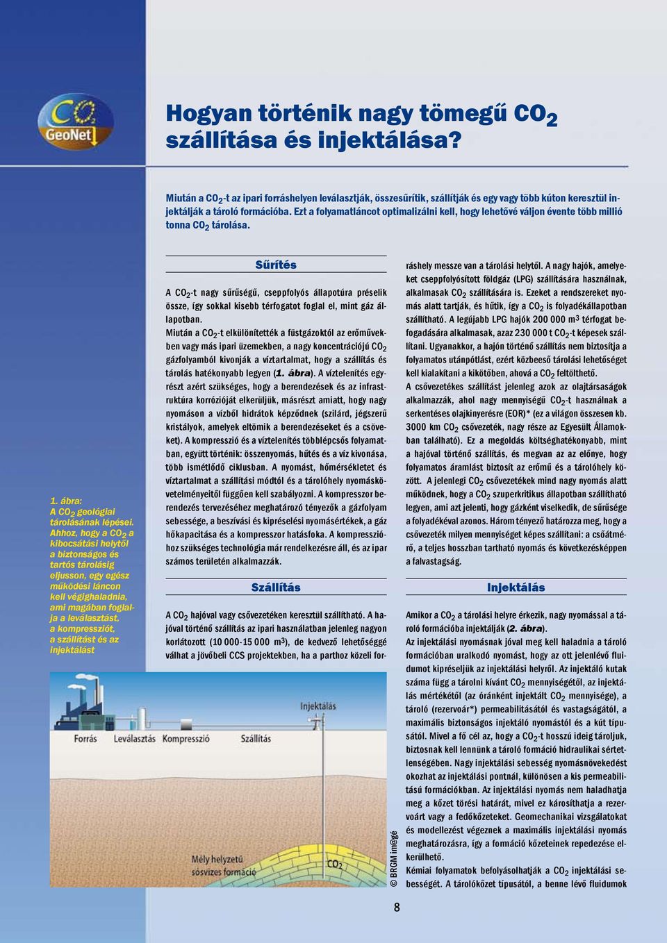 Ezt a folyamatláncot optimalizálni kell, hogy lehetővé váljon évente több millió tonna CO 2 tárolása. 1. ábra: A CO 2 geológiai tárolásának lépései.