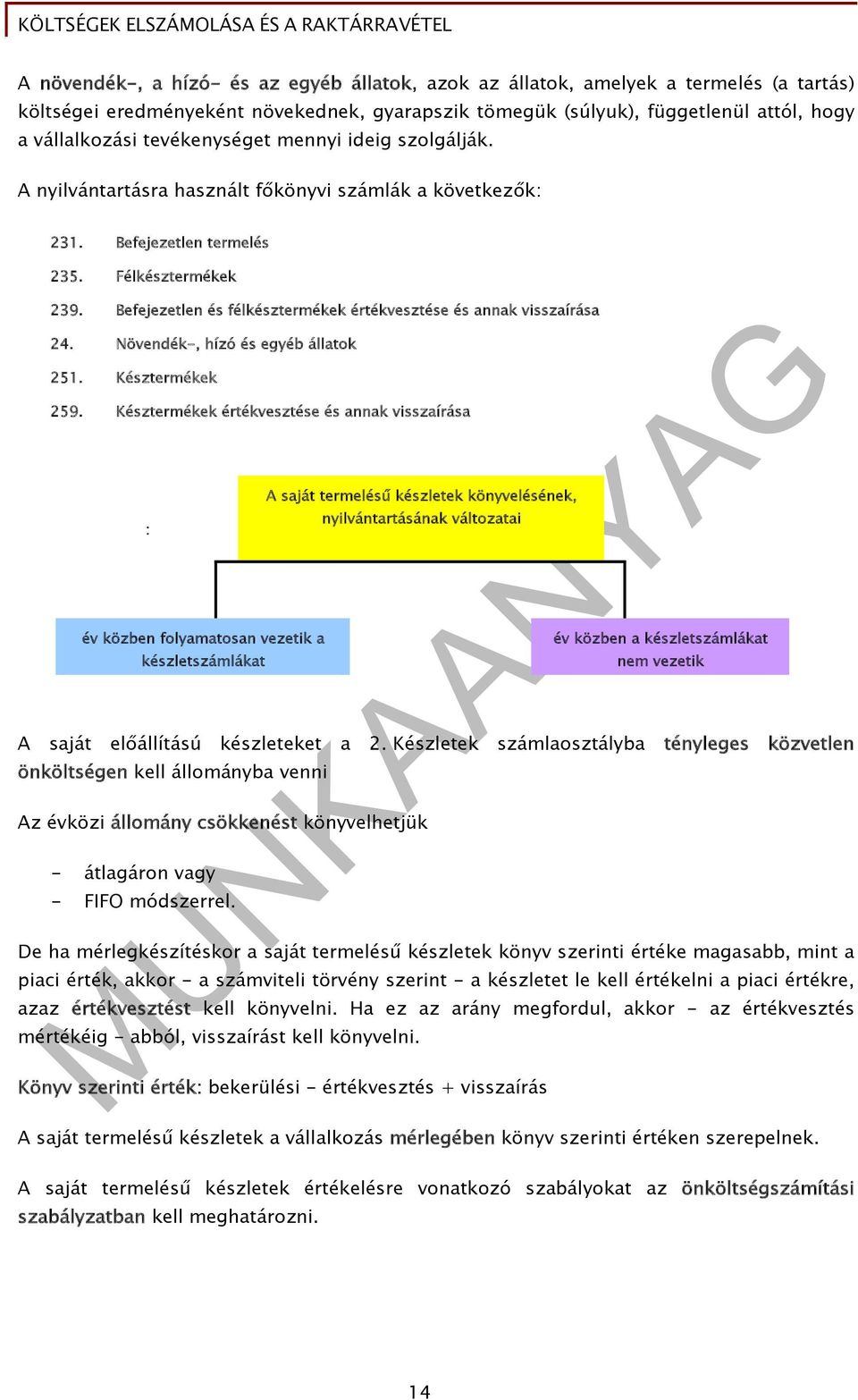 Befejezetlen és félkésztermékek értékvesztése és annak visszaírása 24. Növendék-, hízó és egyéb állatok 251. Késztermékek 259.