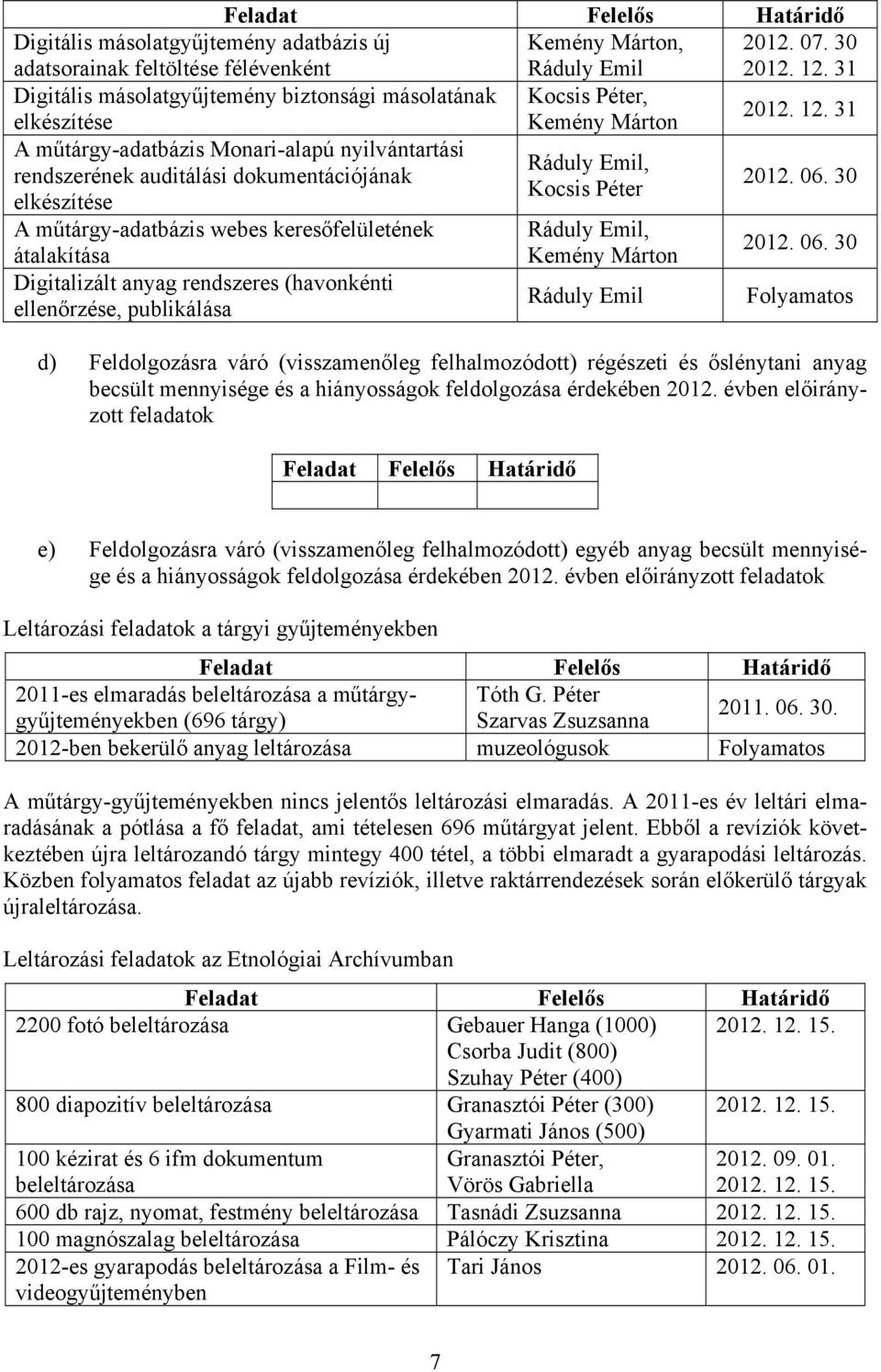 31 A műtárgy-adatbázis Monari-alapú nyilvántartási Ráduly Emil, rendszerének auditálási dokumentációjának Kocsis Péter elkészítése 2012. 06.