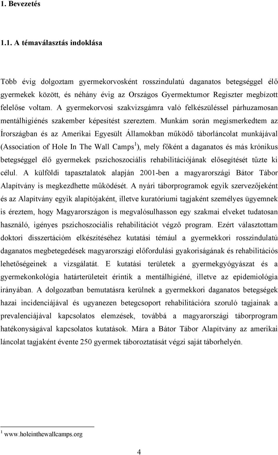 Munkám során megismerkedtem az Írországban és az Amerikai Egyesült Államokban működő táborláncolat munkájával (Association of Hole In The Wall Camps 1 ), mely főként a daganatos és más krónikus