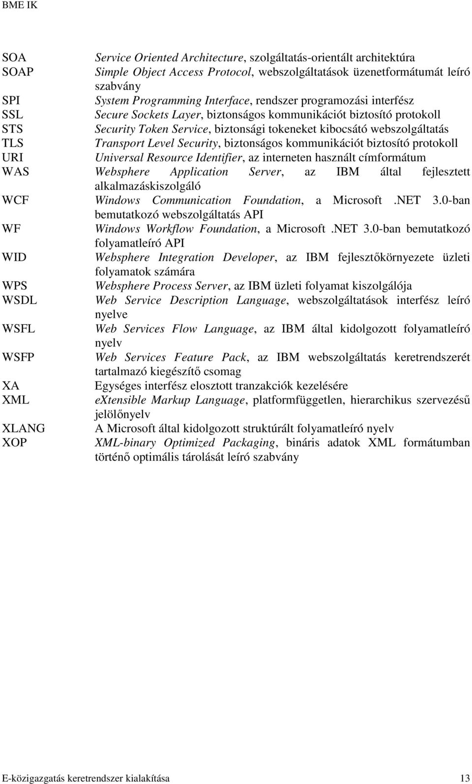 biztonságos kommunikációt biztosító protokoll URI Universal Resource Identifier, az interneten használt címformátum WAS Websphere Application Server, az IBM által fejlesztett alkalmazáskiszolgáló WCF