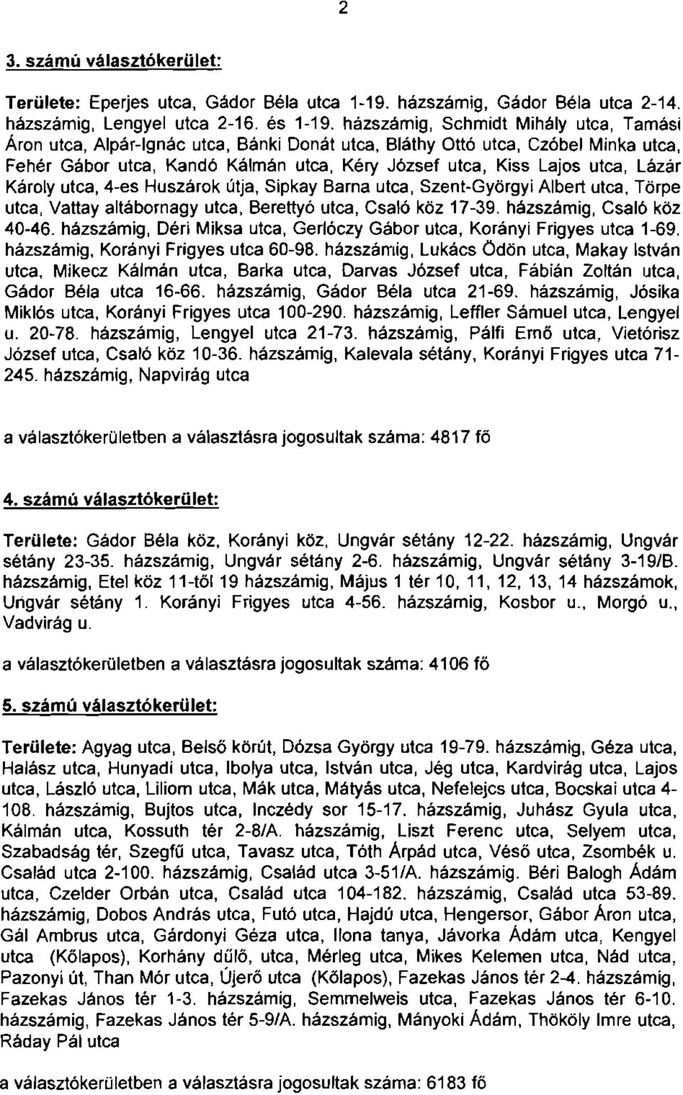 Lázár Károly utca, 4-es Huszárok útja, Sipkay Barna utca, Szent-Györgyi Albert utca, Törpe utca, Vattay altábornagy utca, Berettyó utca, Csaló köz 17-39. házszámig, Csaló köz 40-46.