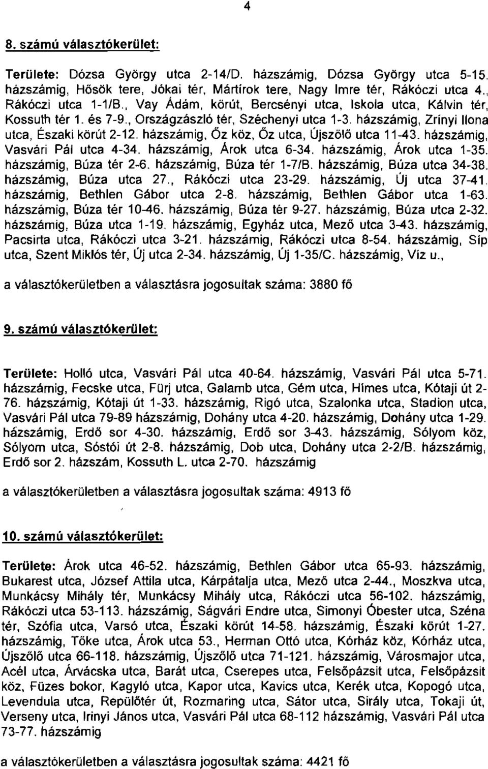 házszárniq, Őz köz, Őz utca, Újszőlő utca 11-43. házszámig, Vasvári Pál utca 4-34. házszámig, Árok utca 6-34. házszámig, Árok utca 1-35. házszámig, Búza tér 2-6. házszámig, Búza tér 1-7/B.