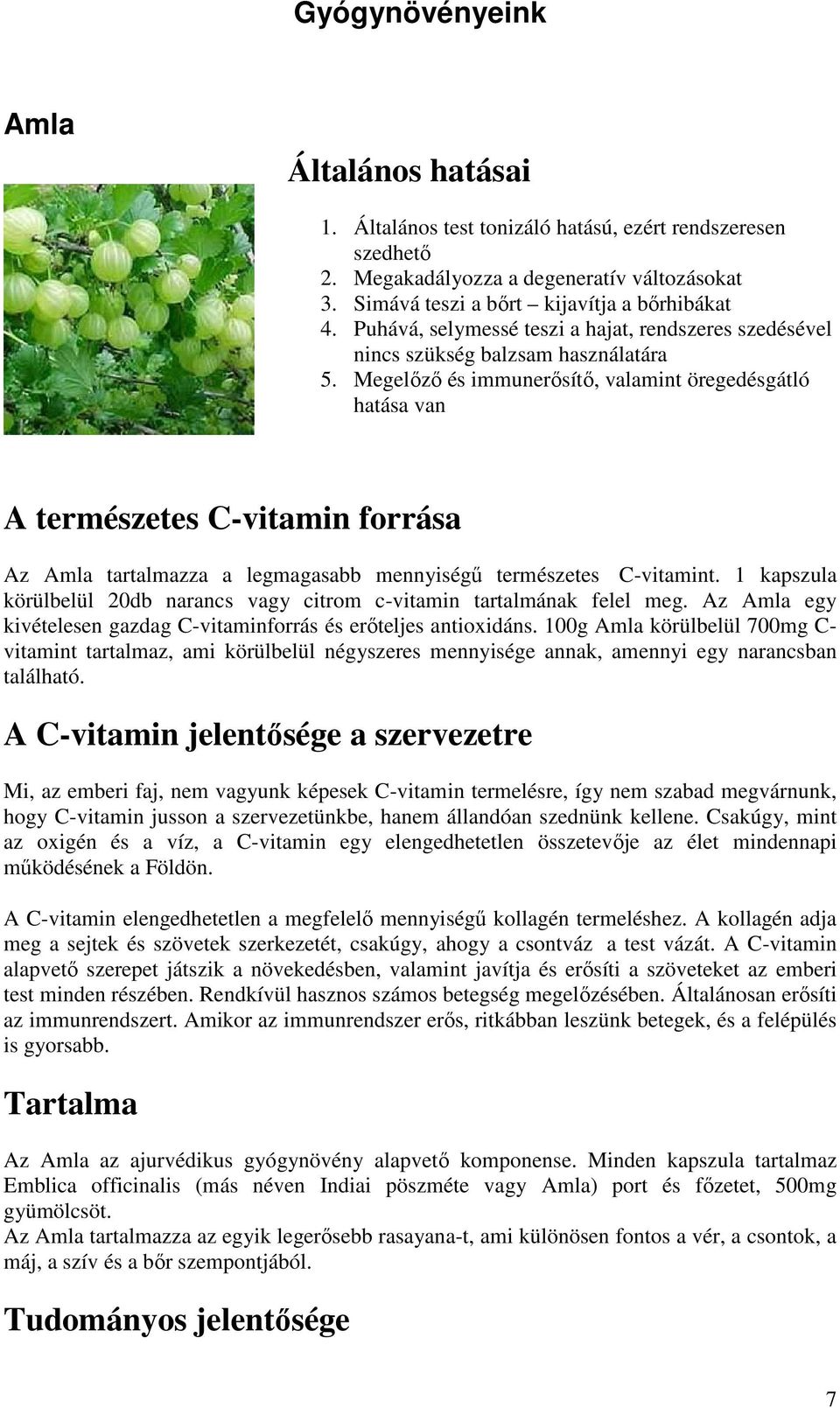 Megelőző és immunerősítő, valamint öregedésgátló hatása van A természetes C-vitamin forrása Az Amla tartalmazza a legmagasabb mennyiségű természetes C-vitamint.