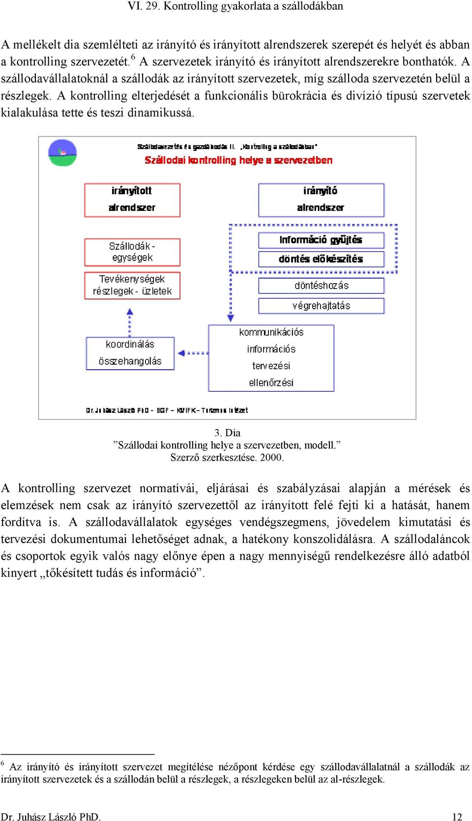 A kontrolling elterjedését a funkcionális bürokrácia és divízió típusú szervetek kialakulása tette és teszi dinamikussá. 3. Dia Szállodai kontrolling helye a szervezetben, modell. Szerző szerkesztése.