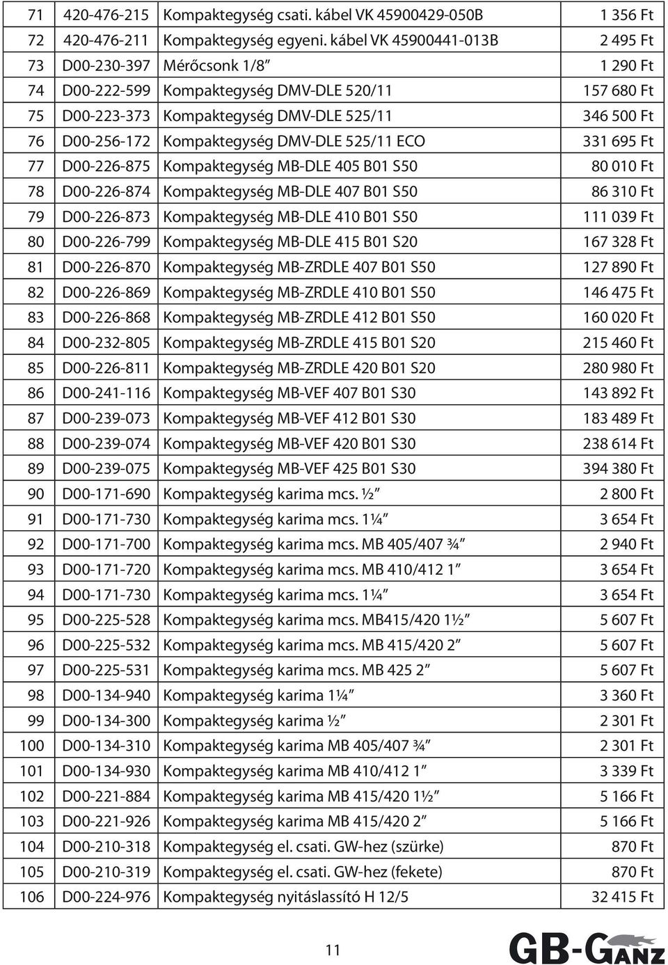 Kompaktegység DMV-DLE 525/11 ECO 331 695 Ft 77 D00-226-875 Kompaktegység MB-DLE 405 B01 S50 80 010 Ft 78 D00-226-874 Kompaktegység MB-DLE 407 B01 S50 86 310 Ft 79 D00-226-873 Kompaktegység MB-DLE 410