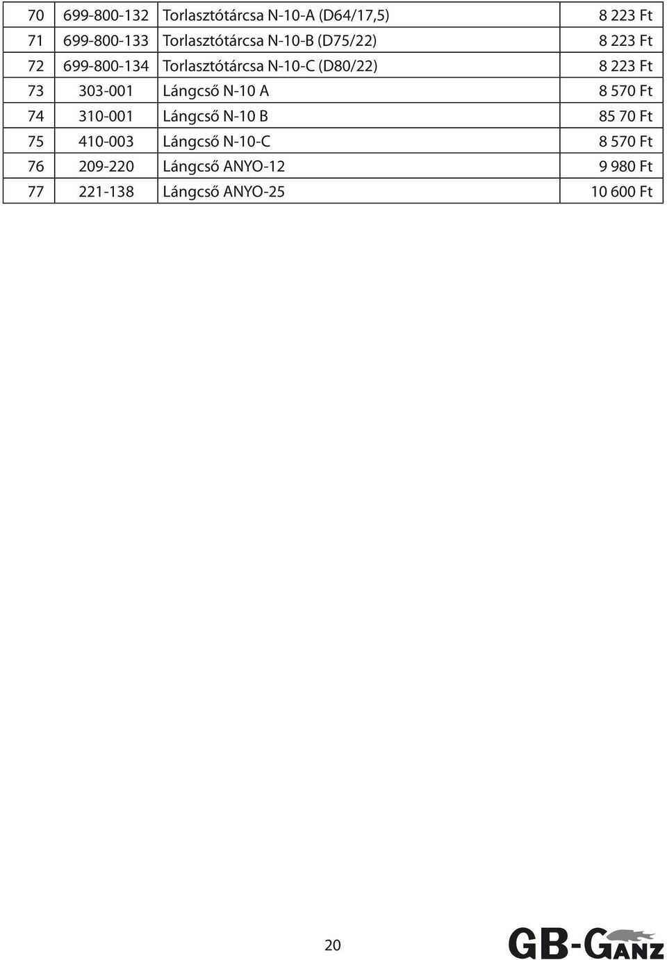 8 223 Ft 73 303-001 Lángcső N-10 A 8 570 Ft 74 310-001 Lángcső N-10 B 85 70 Ft 75