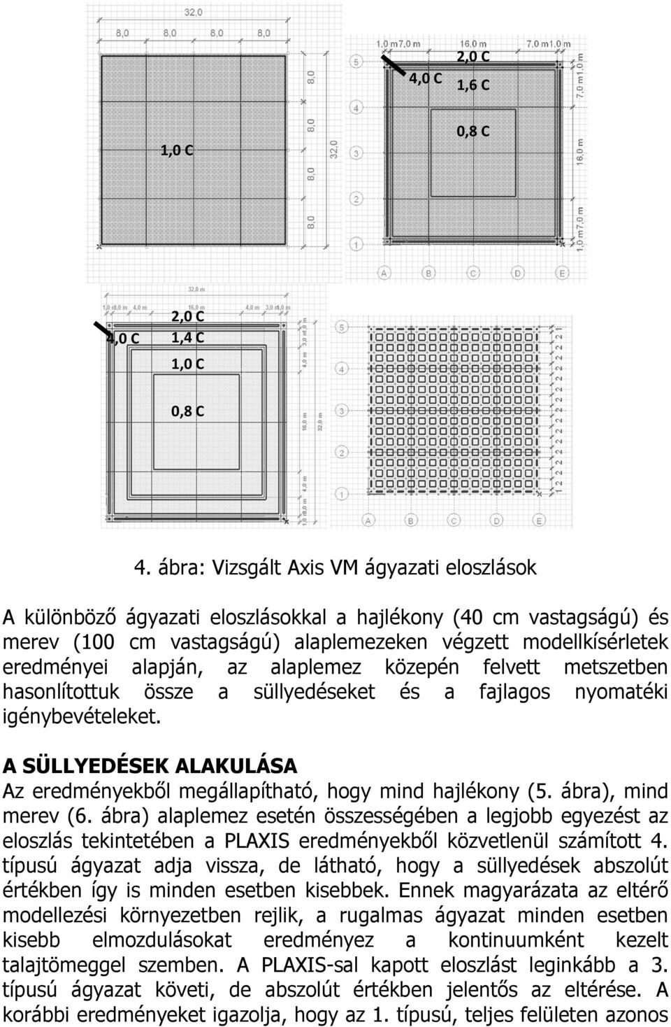 alaplemez közepén felvett metszetben hasonlítottuk össze a süllyedéseket és a fajlagos nyomatéki igénybevételeket. A SÜLLYEDÉSEK ALAKULÁSA Az eredményekből megállapítható, hogy mind hajlékony (5.