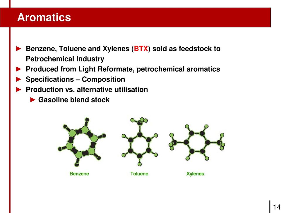 Reformate, petrochemical aromatics Specifications
