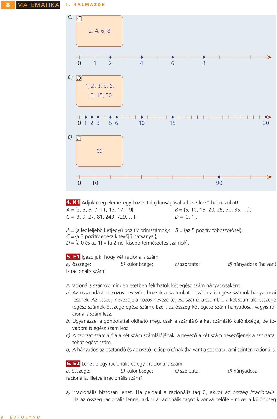 hatványai}; D = {a 0 és az } = {a -nél kisebb természetes számk} 5 E Igazljuk, hgy két racinális szám a) összege; b) különbsége; c) szrzata; d) hányadsa (ha van) is racinális szám!