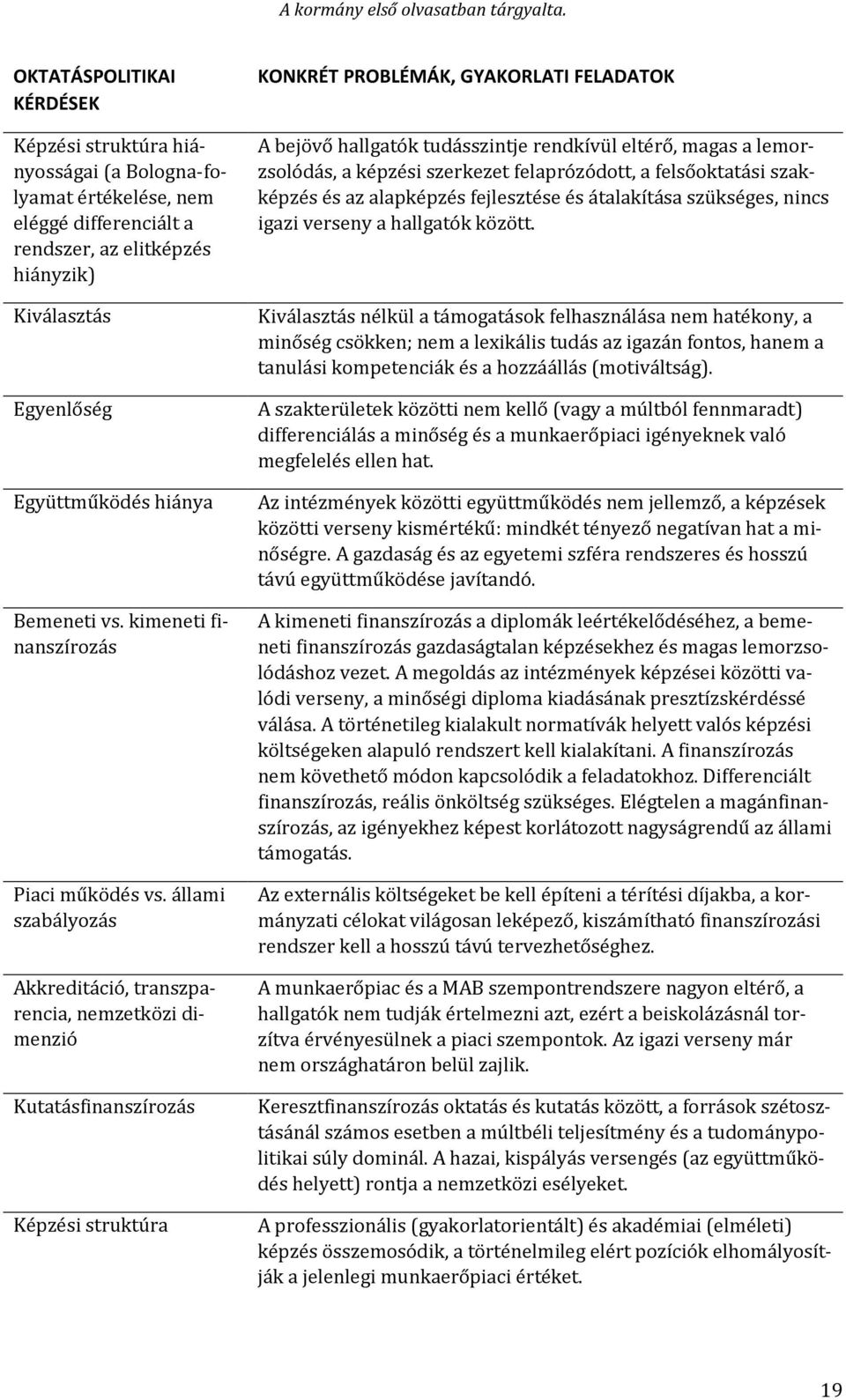 állami szabályozás Akkreditáció, transzparencia, nemzetközi dimenzió Kutatásfinanszírozás Képzési struktúra KONKRÉT PROBLÉMÁK, GYAKORLATI FELADATOK A bejövő hallgatók tudásszintje rendkívül eltérő,