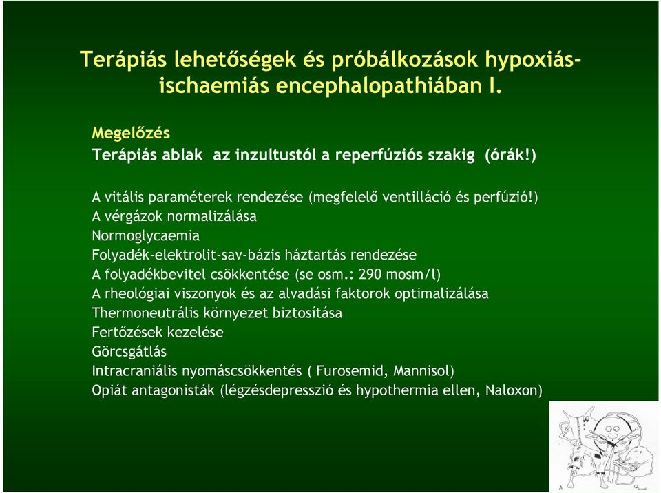 ) A vérgázok normalizálása Normoglycaemia Folyadék-elektrolit-sav-bázis háztartás rendezése A folyadékbevitel csökkentése (se osm.