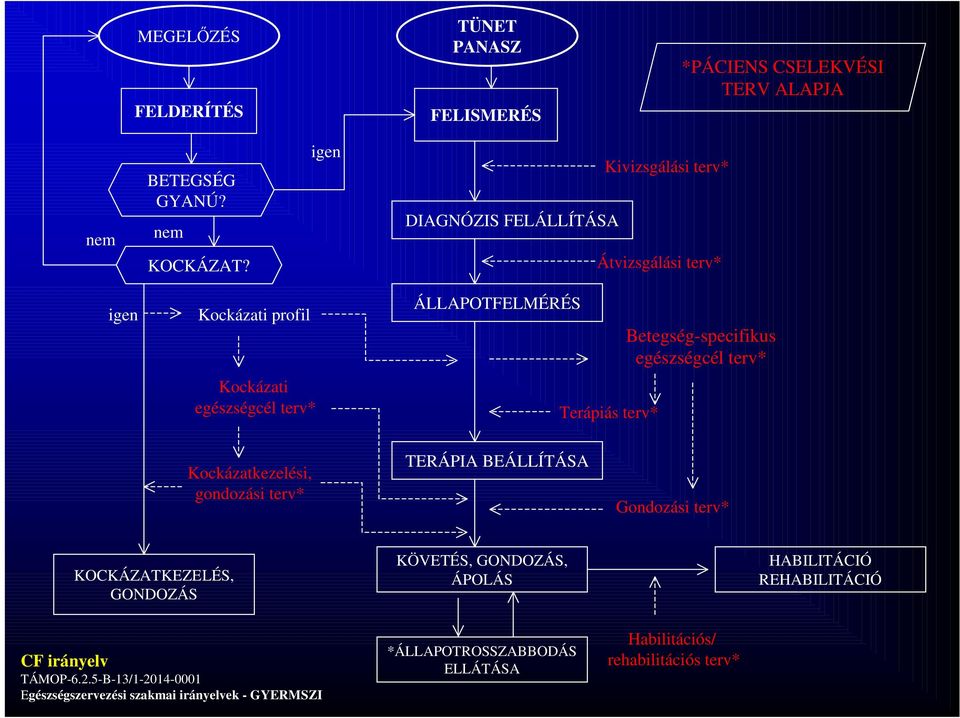 Betegség-specifikus egészségcél terv* Kockázatkezelési, gondozási terv* TERÁPIA BEÁLLÍTÁSA Gondozási terv* KOCKÁZATKEZELÉS, GONDOZÁS KÖVETÉS,