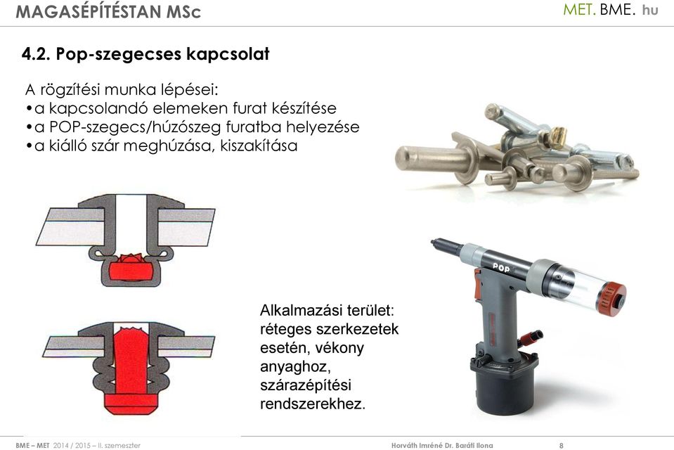 helyezése a kiálló szár meghúzása, kiszakítása Alkalmazási terület: