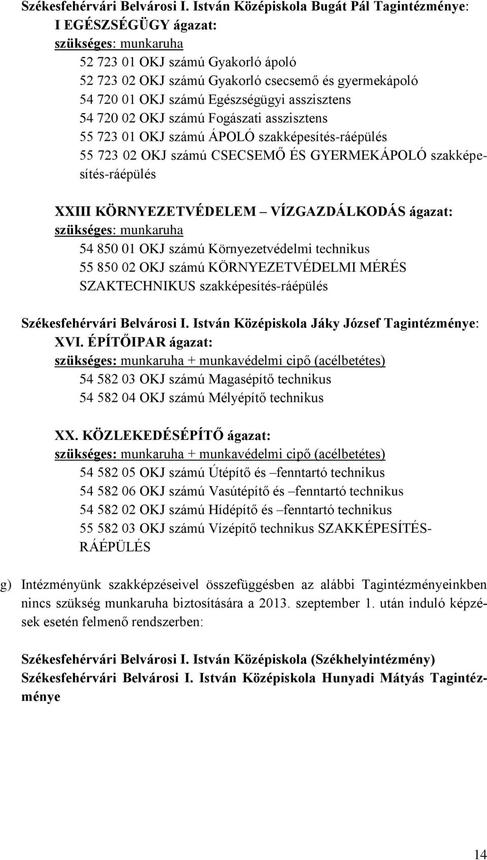 Egészségügyi asszisztens 54 720 02 OKJ számú Fogászati asszisztens 55 723 01 OKJ számú ÁPOLÓ szakképesítés-ráépülés 55 723 02 OKJ számú CSECSEMŐ ÉS GYERMEKÁPOLÓ szakképesítés-ráépülés XXIII