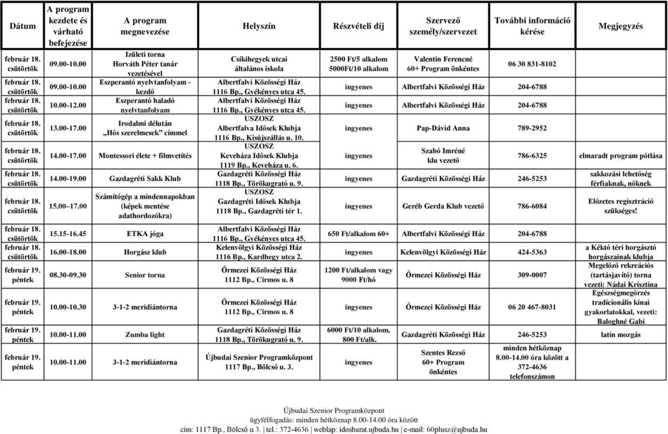 00 Montessori élete + filmvetítés 14.00-19.00 Gazdagréti Sakk Klub 1ő.00 17.